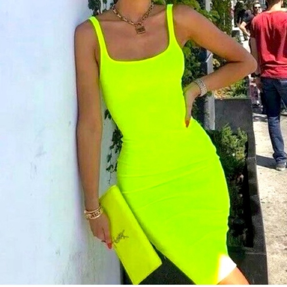 Zara Neon Yellow bodycon dress